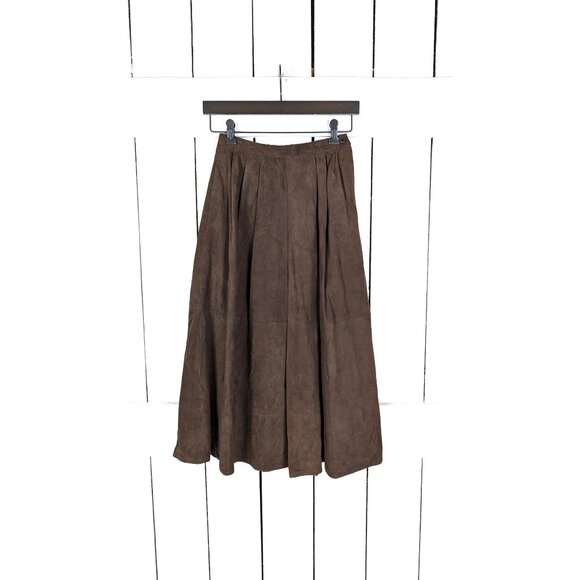 Vintage I. Magnin Kasper brown suede leather high waist midi skirt - Picture 1 of 5